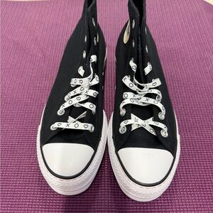 Converse Black High-Top Sneakers with Patterned Laces
